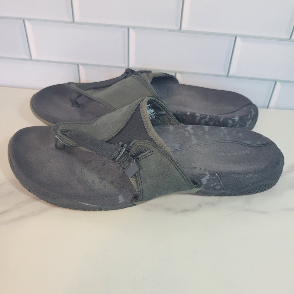 MERRELL Senise Flip Flop Sandals Women's Black Leather Slip On US Size 6 Sandal